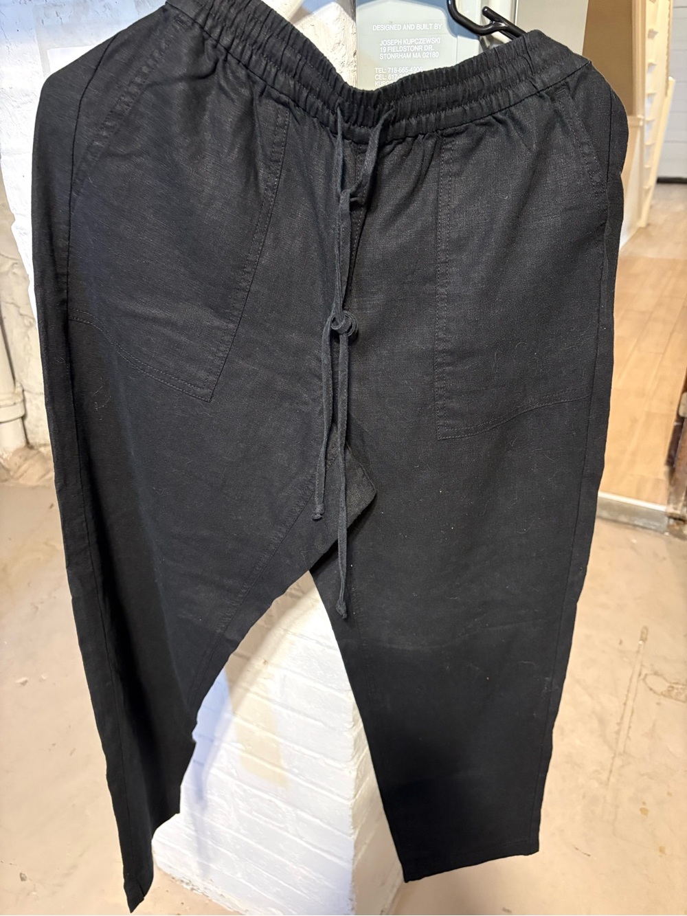 J.Crew Womens Black Drawstring linen blend wide leg pants